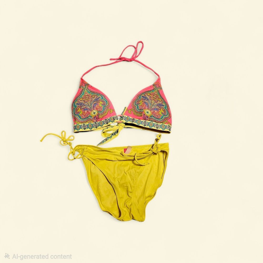 Victoria's Secret Vibrant Paisley Bikini in Pink and Yellow L-Top M-Bottom